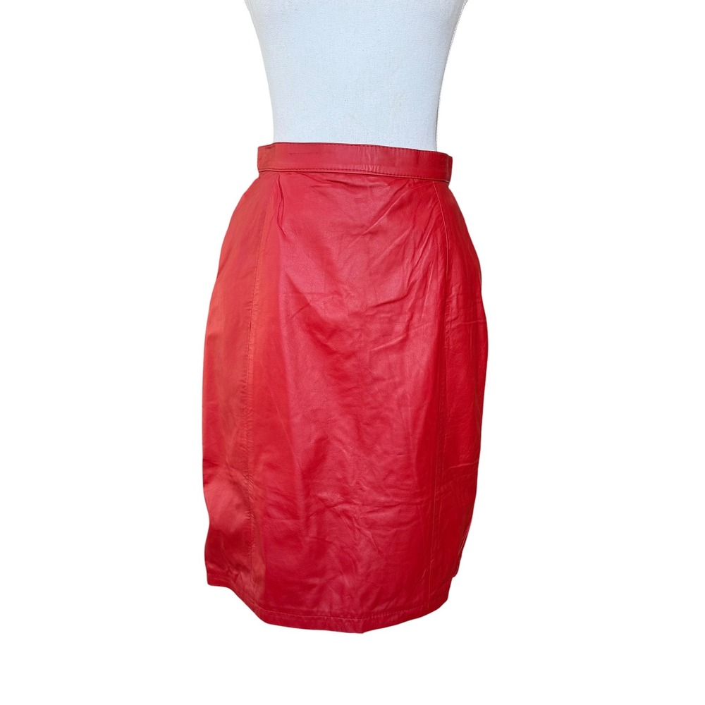 Amati Red Genuine Leather Pencil Skirt Vintage High Waist Made in Argentina 12